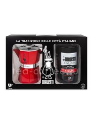 Bialetti Moka Red Набор: гейзерная кофеварка на 3 порции + кофе молотый Roma 250 г 