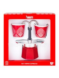 Bialetti Mini Express Набор: к столетию гейзерная кофеварка на 2 чашки + 2 чашки 