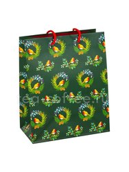 Подарочный пакет Снегири на венках Зеленый 18х23 см (9232453) 