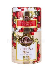 Чай Basilur ФРУКТЫ И ЦВЕТЫ Клубника со сливками/Рухуна черный 100 г 