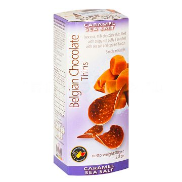Шоколадные чипсы Belgian Chocolate Thins Соленая карамель 80 гр