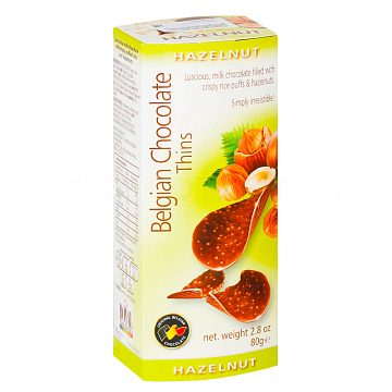Шоколадные чипсы Belgian Chocolate Thins Лесной орех 80 гр