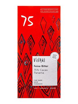 Vivani Шоколад органик Горький 75% с кокосовым сахаром 80 гр (Feine Bitter)