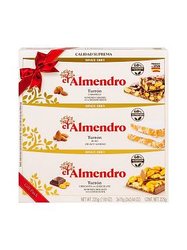 El Almendro Набор ассорти из 3 видов туррона, подарочная упаковка 225 гр