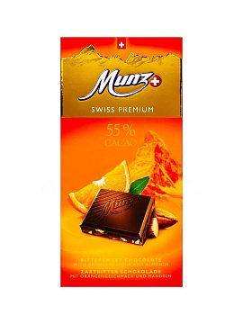 Munz Горький шоколад 55% CACAO с апельсином и миндалем 100 гр