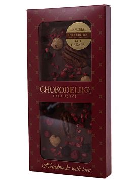 Chokodelika Шоколад молочный "Sugar free Пекан, фундук, малина" 80 г