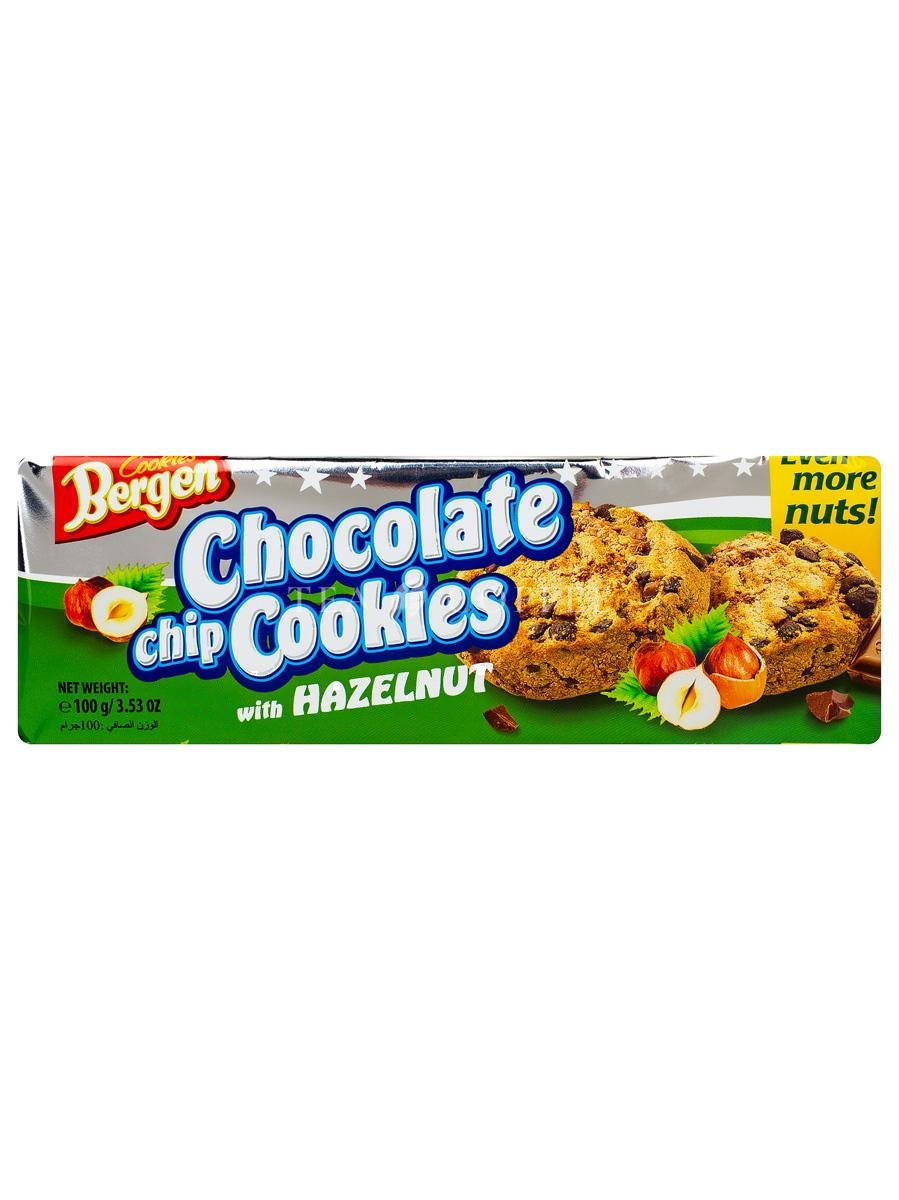 Bergen Chocolate chip cookies Печенье с кусочками шоколада и лесным орехом 100 гр