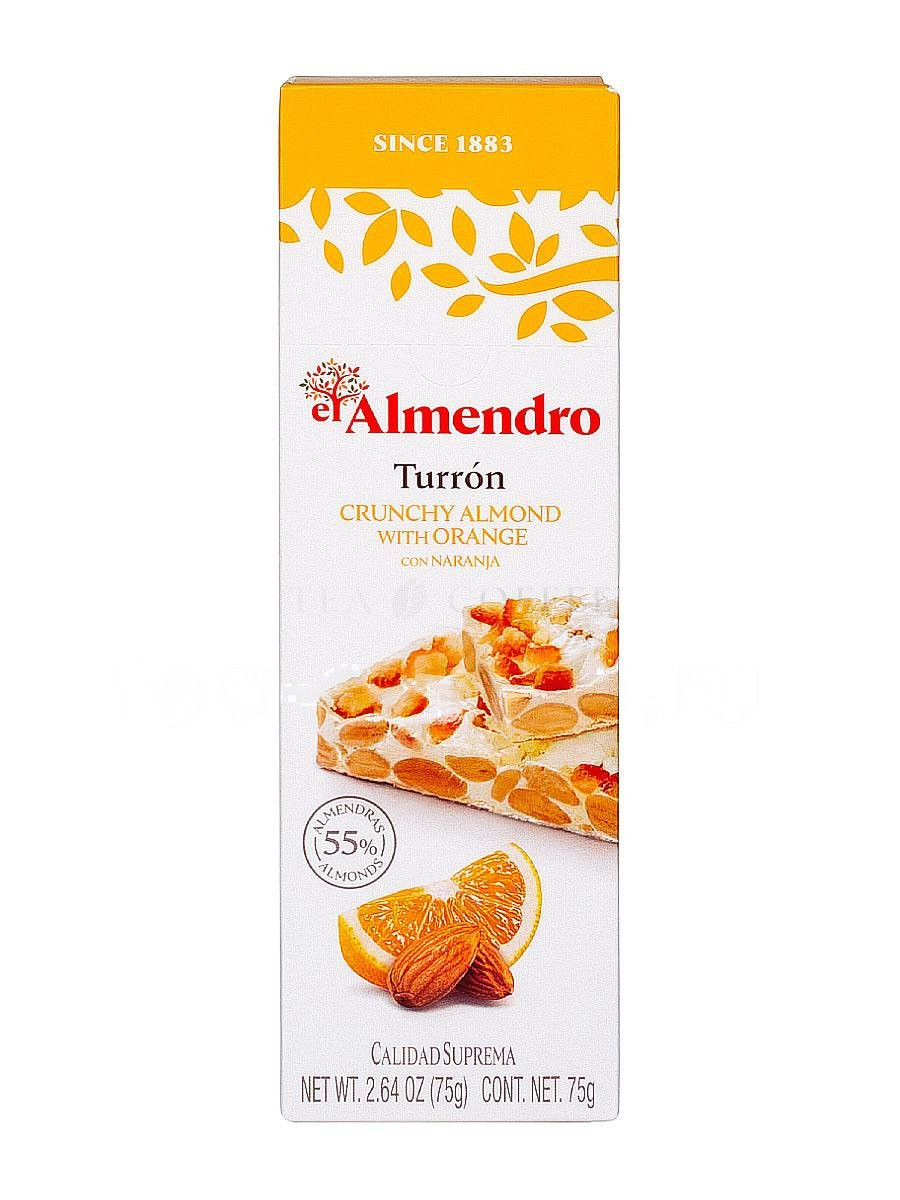 El Almendro Хрустящий миндальный туррон с апельсином 75 гр