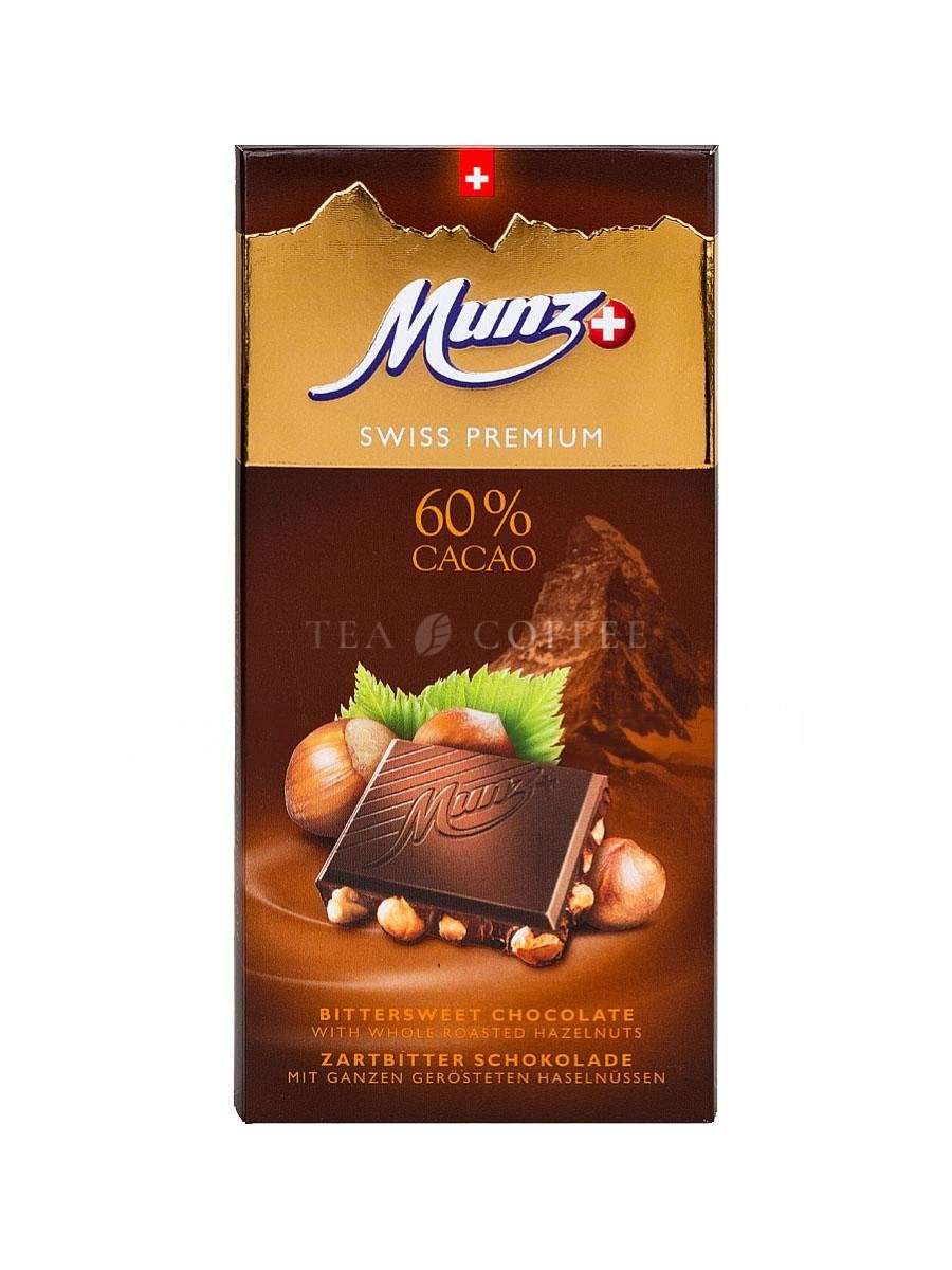 Munz Горький шоколад 60% какао с обжаренным фундуком 100 г