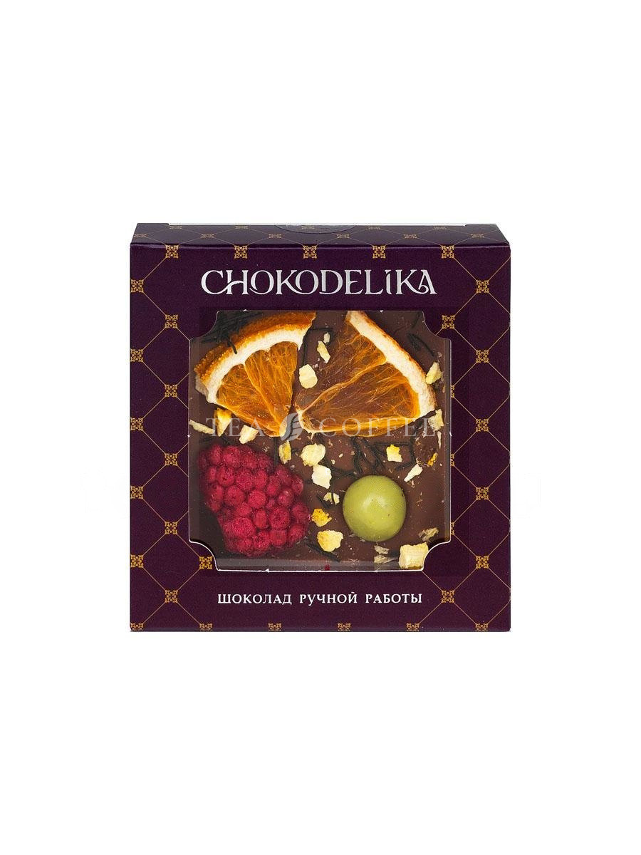 Шоколад молочный Chokodelika с украшением Ежевика и апельсин 35 гр