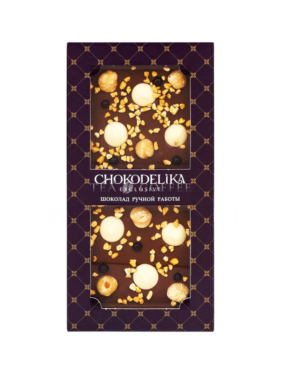 Chokodelika Шоколад молочный с украшением "Фундук, крокант, карамель" 100 г, в блистере
