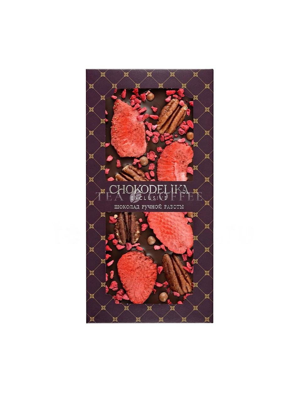 Шоколад Chokodelika темный Клубника, пекан, малина, с украшением 100 гр