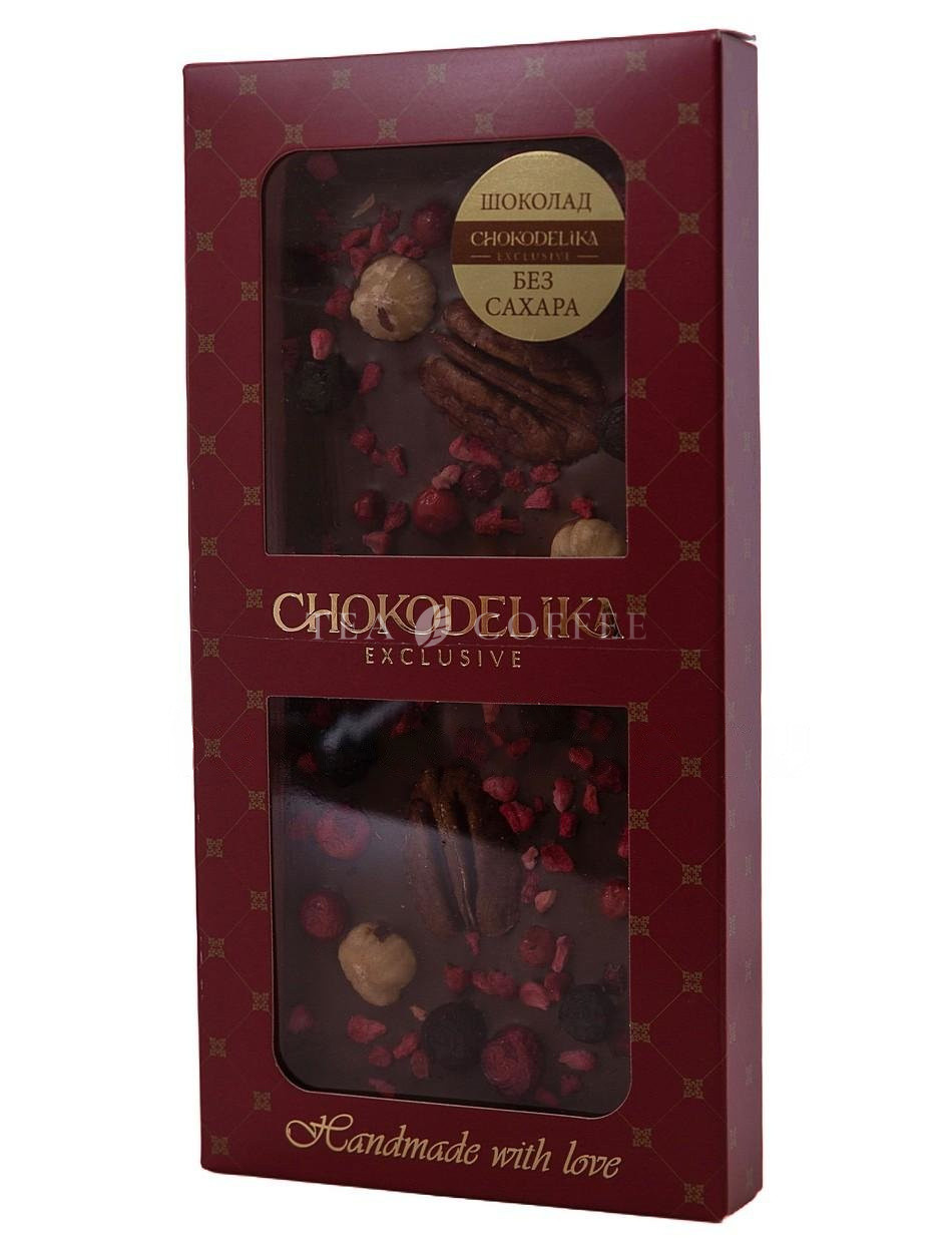 Chokodelika Шоколад молочный "Sugar free Пекан, фундук, малина" 80 г