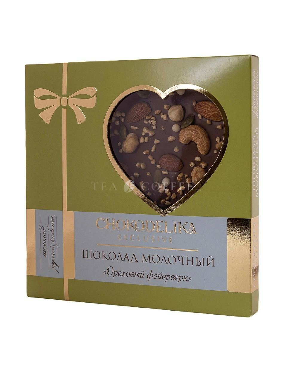 Chokodelika Шоколад молочный "Ореховый фейерверк"  150 г коробка с сердцем